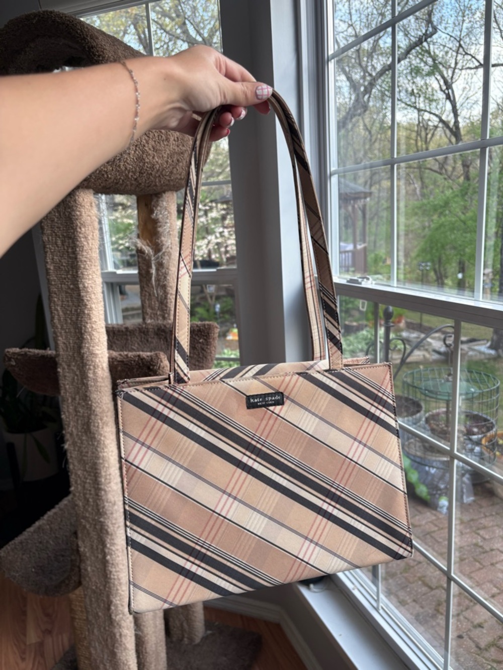 vintage kate spade Beige, Black & Red Plaid Shoulder Bag